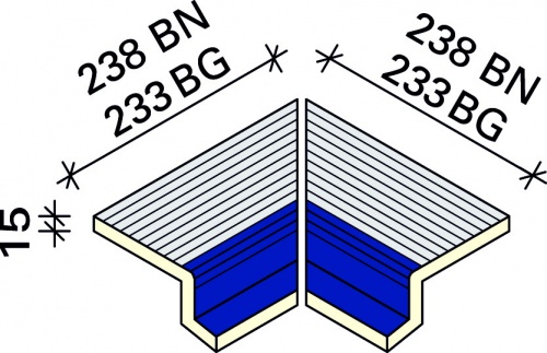 Угол внутренний рифленой плитки с обкладкой под решетку 107°с маркером Interbau 238x140, арт. 5822 RH C